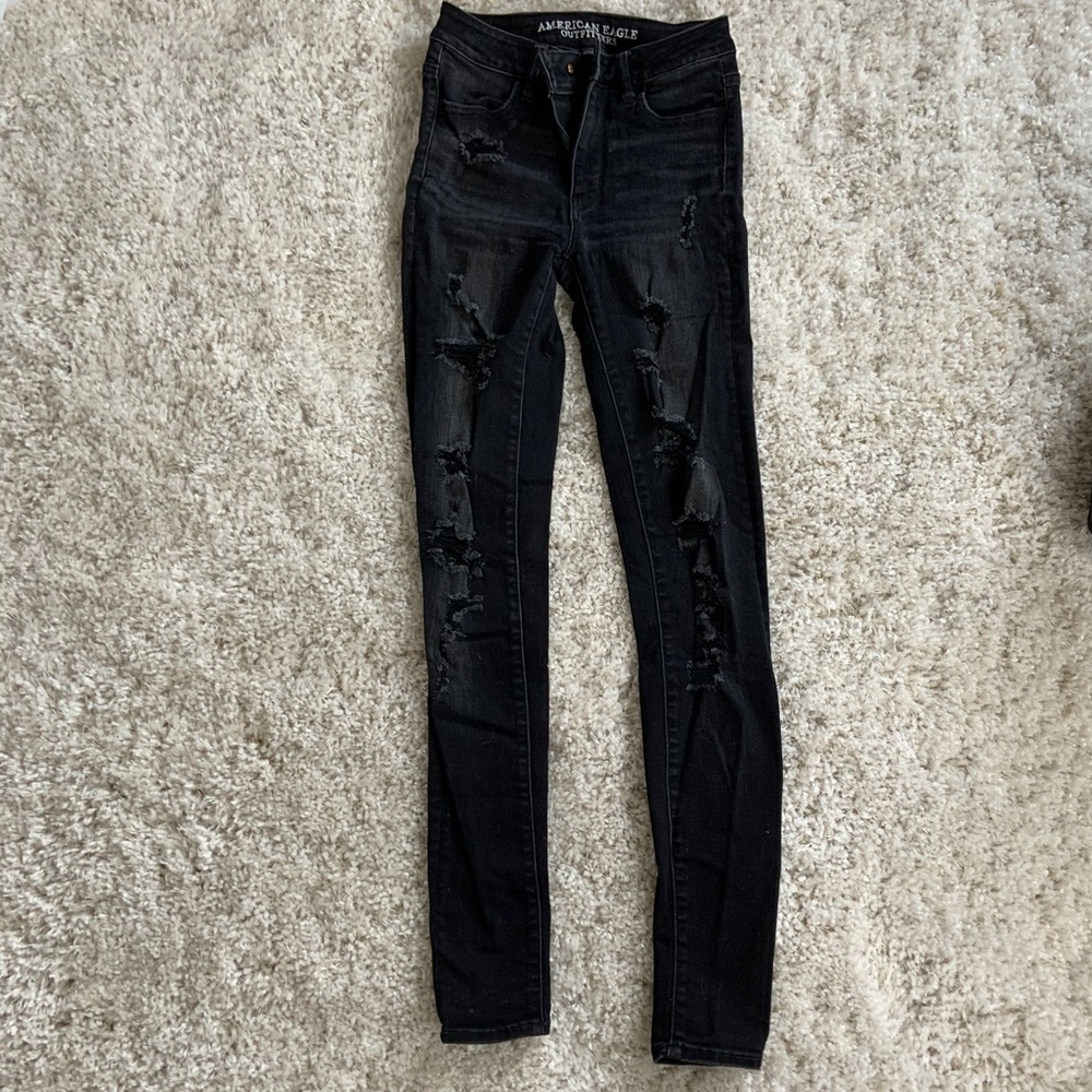 American Eagle Black Skinny Riped Jeans